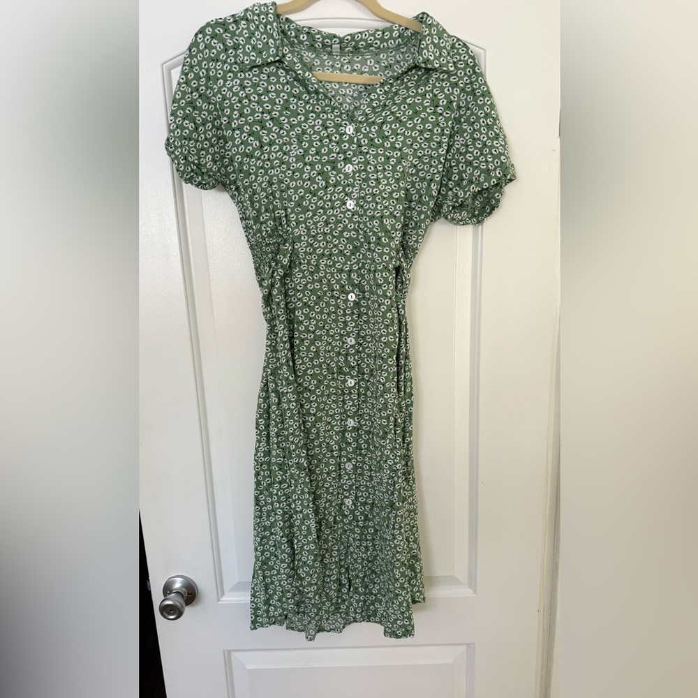Green dress with white flowers